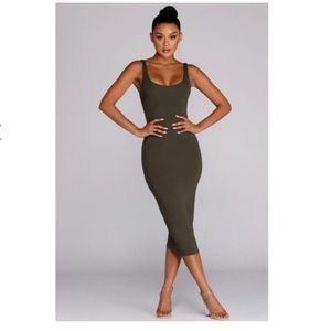 SOLD olive Green Midi Dress